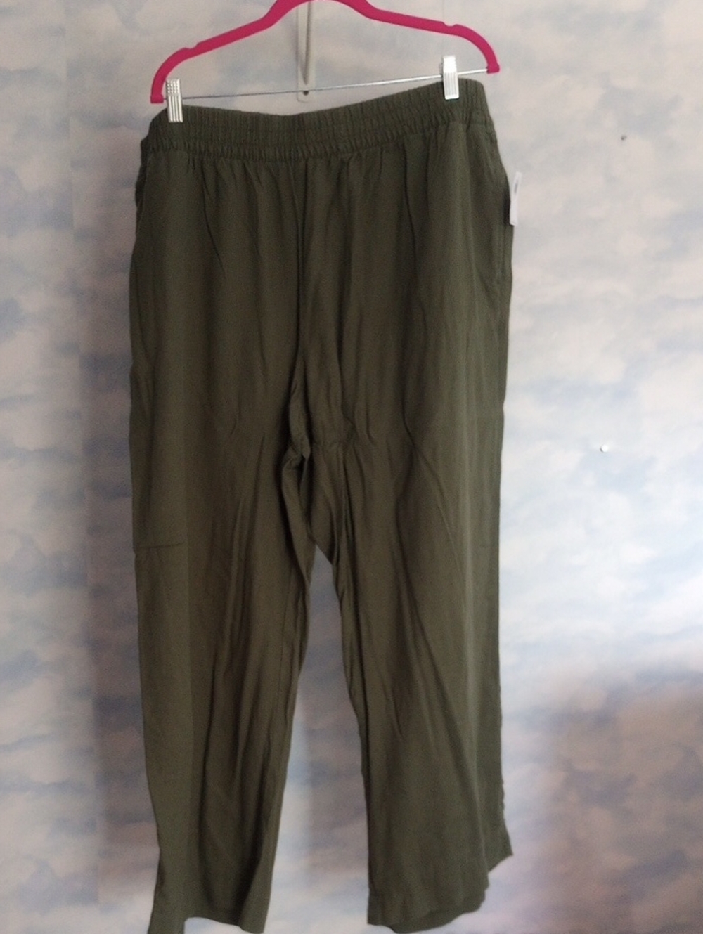 Womens Olive Elastic-Waist Casual Pants